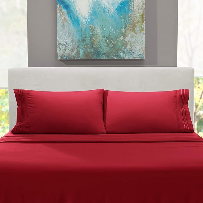 Nestl Full XL Sheet Set - Luxury 1800 Ultra-Soft Microfiber Full Extra Long Bed Sheets - Double Brushed - Deep Pockets - Easy Fit - 4 Piece Set - Bedding Sheets & Pillowcases (Full XL, Burgundy Red)