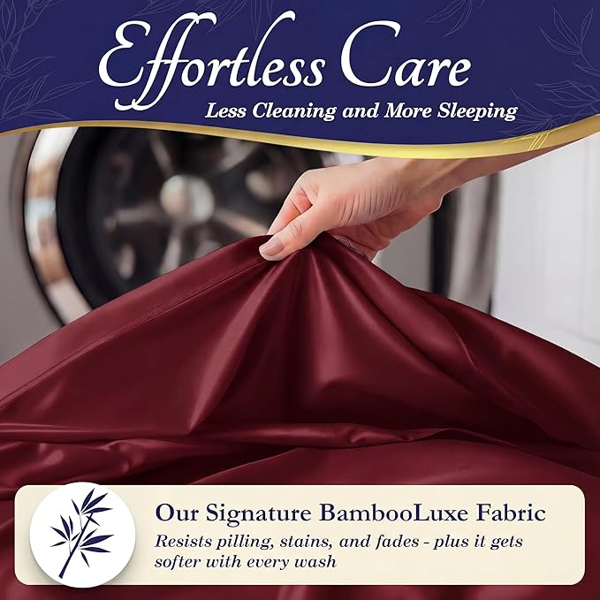 DECOLURE 100% Viscose Derived from Bamboo Sheets Twin Size - Luxury 3 Pc Naturally Cooling Sheets, Ultra Soft Bed Set - Deep 17" Pockets, Durable Double Stitching, Oeko Tex Standard (Burgundy)