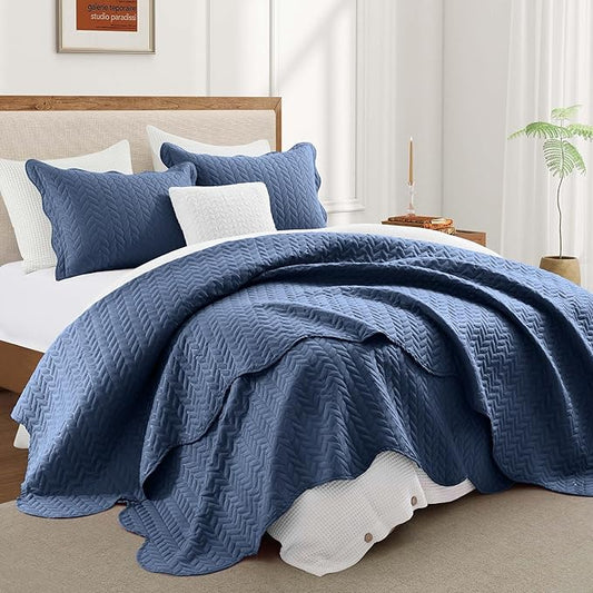 IR Imperial Rooms King Quilt Bedding Set Size (106" x 96") + 2 Pillow Shams (20" x 36"+ 2") - 3 Pcs All Season Lightweight Reversible Microfiber Coverlet Embossed Quilt Bedspread (Light Blue)