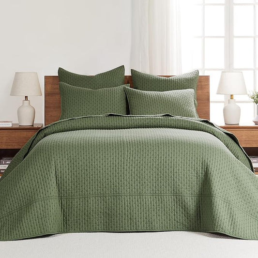 Levtex Home Cross Stitch Reversible Full Bedspread Set (100x104in) with 2 Pillow Shams (26x20in) - Stitch Texture - Forest Green - Cotton Full Size Bedspread Set - Lightweight, Soft, Pre-Washed