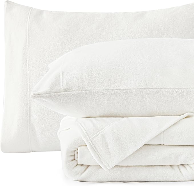 Love's cabin Fleece King Sheet Set - 4 Pcs White Super Soft Plush Polar Fleece Bed Sheets Set with 16" Deep Pocket,Cozy Warmth for Cold Season(1 Flat Sheet,1 Fitted Sheet,2 Pillow Cases)