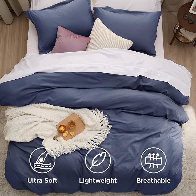Bedsure Navy Oversized King Duvet Cover - 3 Pieces Prewashed Cotton-Like Polyester Extra Soft Bedding Set, Includes 1 Duvet Cover 120x98 Inches with Zipper Closure & 2 Pillow Shams, No Comforter
