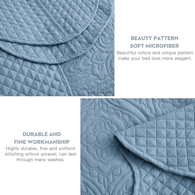 HZ & HY Oversized King Bedspread 128x120 Extra Wide, Ultrasonic Coverlet Bedding Set, Lightweight Thin Comforter, Reversible, 5 Piece, 100% Microfiber, Ashley Blue