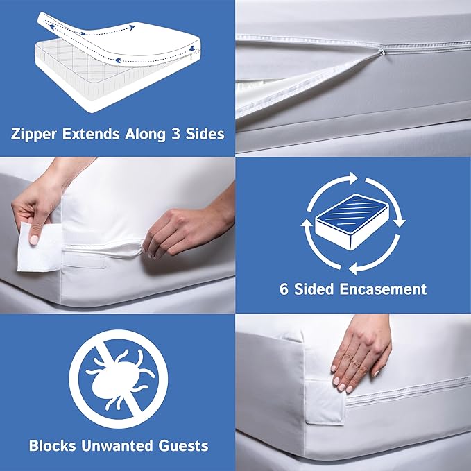 Split California King (2PC) Mattress or Box Spring Encasement (8"-11" Depth) Waterproof Zippered Protector Hypoallergenic Premium Bedbug Cover Protects from Dust White