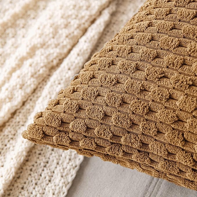 MIULEE Pack of 2 Decorative Throw Pillow Covers 20x20 Inch Soft Boho Striped Textured Corduroy Pillow Covers Modern Farmhouse Home Decor for Couch Bed Sofa Living Room Light Coffee