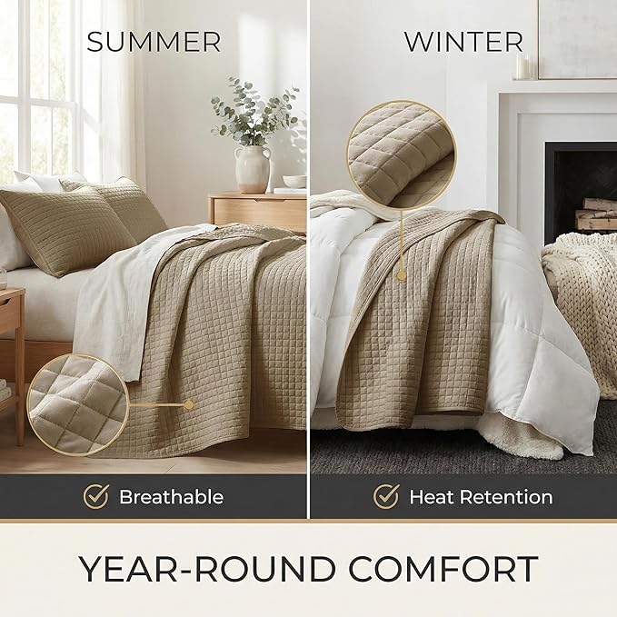 Southshore Fine Living, Inc. Twin Quilt Bedding Set, Soft Brushed Microfiber Taupe Quilts, Twin/XL Coverlet Bedspread, Wrinkle & Pet Hair Resistant Bedding with 1 Pillow Sham, Taupe