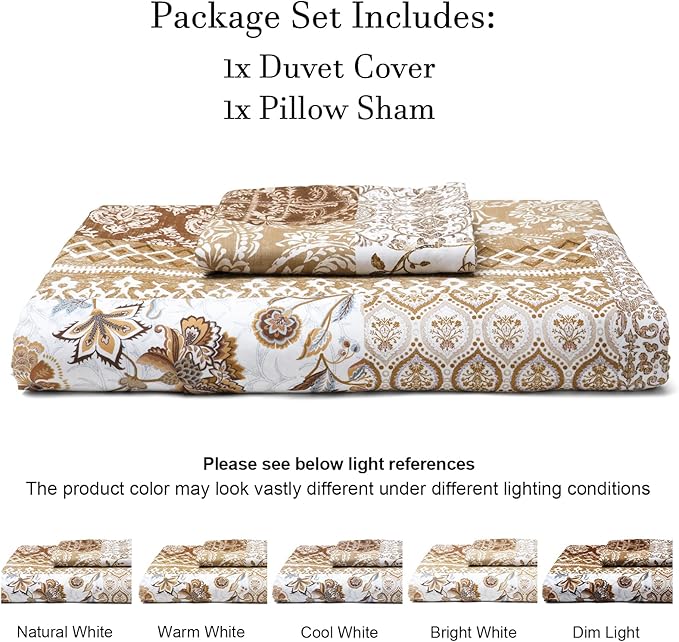 PHF Ultra Soft Floral Duvet Cover Twin Size, Printed boho Bedding Set 2 Pieces, Comfy Farmhouse Reversible Paisley Pattern Duvet Cover Set with 1 Pillow Shams, Zipper Closure and 6 Ties, 68"x90",Brown