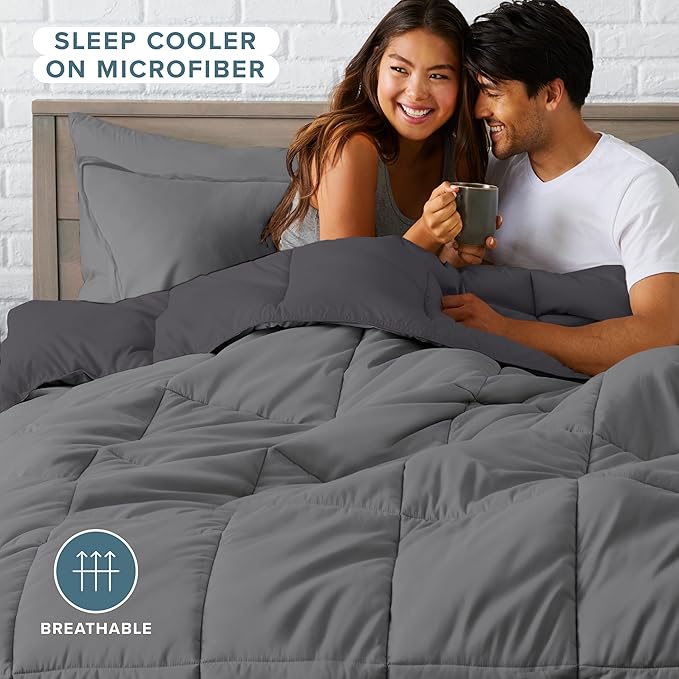 Bare Home Reversible Bed-in-A-Bag Comforter & Sheet Set - King - Down Alternative - Soft - Bedding Set (King, Grey/Forged Iron Grey, Grey)