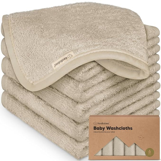 6-Pack Baby Washcloths - Soft Absorbent Viscose from Bamboo Wash Cloths for Babies, Kids, Toddlers, Infant, Newborn Bath Towels, Gentle on Sensitive Skin, 10x10 Reusable Face Towels(Earth Brown)