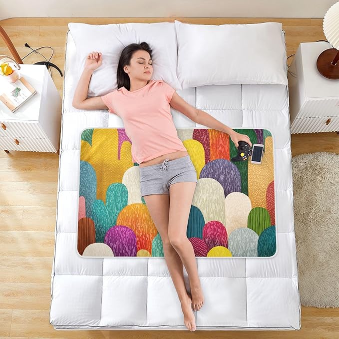 Waterproof Bed Pad Reusable Changing Pad Toddler Mattress Protector Large Pee Pad Baby Diaper Pad Soft Washable Liner Multicolored Geometric Cacti