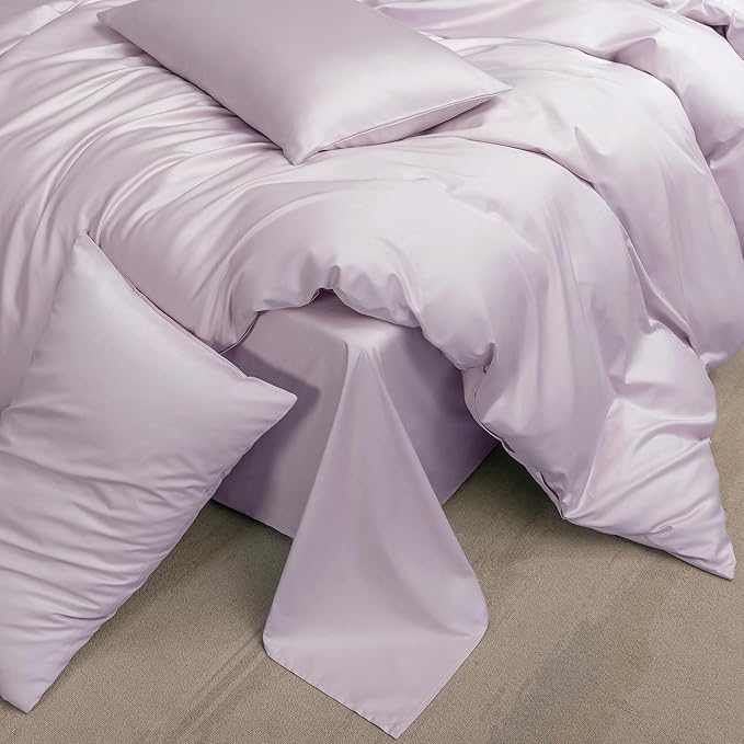 MooMee Duvet Cover Set 100% Extra Long Staple Cotton 600 Thread Count Silky Sateen Smooth Luxury Soft Breathable Durable Hotel Quality Bedding, 3 Pieces (Pastel Purple, King 104"x90")