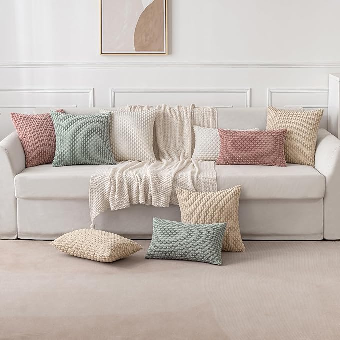 MIULEE Pack of 2 Decorative Throw Pillow Covers 20x20 Inch Soft Boho Striped Textured Corduroy Pillow Covers Modern Farmhouse Home Decor for Couch Bed Sofa Living Room Beige