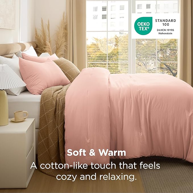 Bedsure California King Comforter Set, Blush Pink Soft Prewashed Bedding for All Seasons, 3 Pieces GentleSoft™ Bed Set, 1 Lightweight Comforter (104"x96") and 2 Pillowcases (20"x36")