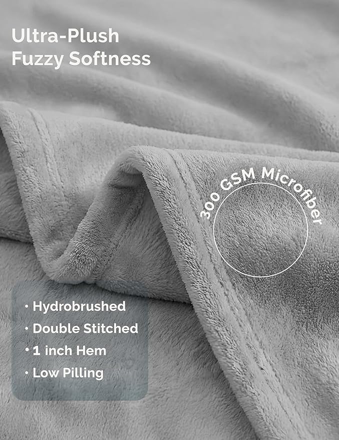 Casa Platino Fleece Blanket Queen Size – 300 GSM Light Gray Fleece Throw for Bed or Couch – Soft Cozy Warm Holiday Bed Blanket for Winter, Fuzzy Plush Elegant Gifts for Men & Women - 90x90 Inch