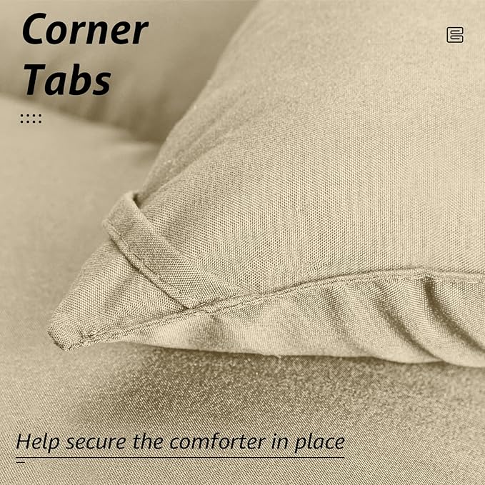 HYLEORY All Season Full Size Bed Comforter - Cooling Down Alternative Quilted Duvet Insert with Corner Tabs - Winter Warm - Machine Washable - Beige