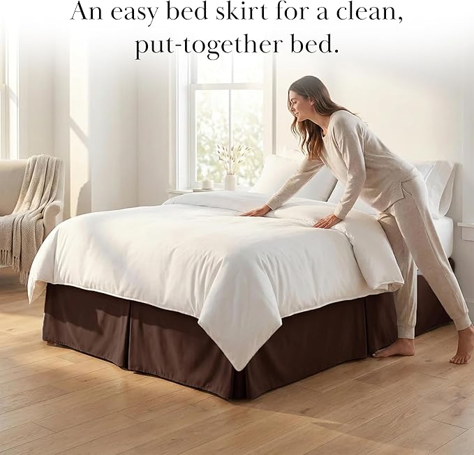 Southshore Fine Living, Inc. Full Size Bed Skirt, 14-Inch Drop Pleated Bed Skirt for Full Mattress, Dust Ruffle for Full Size Bed, Chocolate Brown