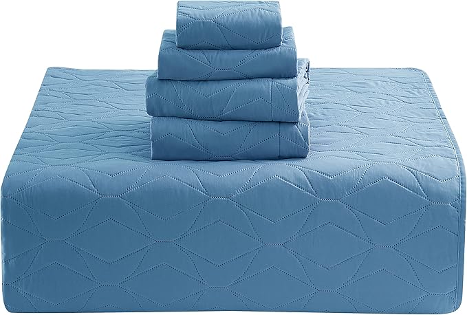 Hearth & Harbor Quilts King Size - All Season Bedspread Coverlet Set, Pinsonic Weave Lightweight Bedding Set - 5 Piece King Quilt Set with Pillow Shams, Ellipse - Blue Heaven