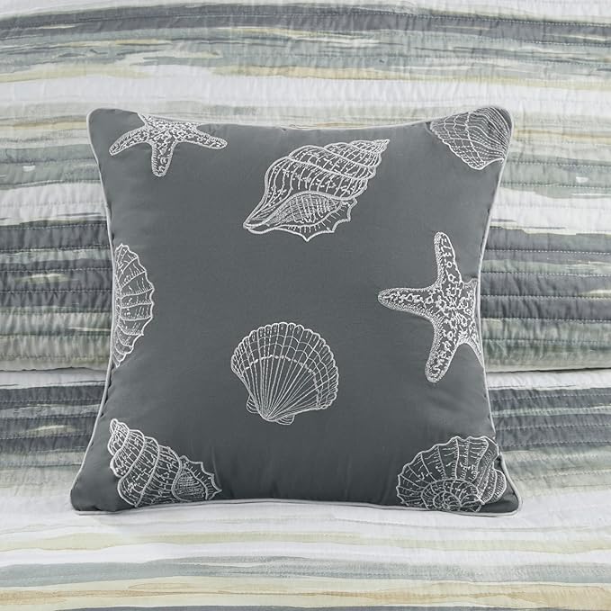 Madison Park Quilt Set Cottage Coastal Design, 6 Piece Set - All Season, Coverlet Bedspread Lightweight Bedding Layer, Shams, Toss Pillows, King/Cal King(104 in x 94 in), Yellow/Grey