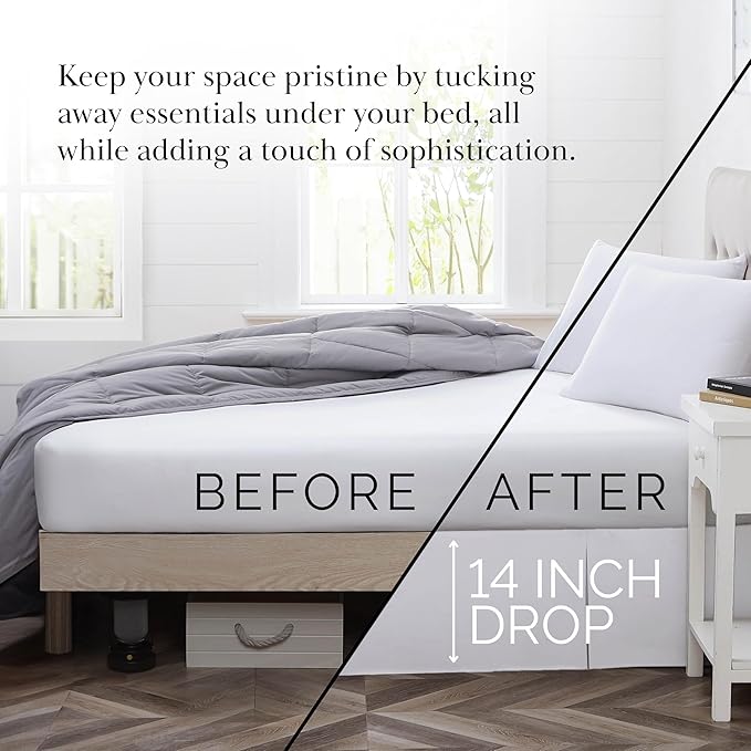 Southshore Fine Living, Inc. Pleated King Bed Skirt 14 Inch Drop - Classic White Bed Skirt, Dust Ruffle for King Size Bed - Fade Resistant for Everyday Use, Durable Microfiber - Bright White