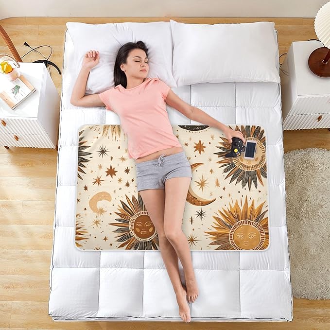 Waterproof Bed Pad Reusable Changing Pad Toddler Mattress Protector Large Pee Pad Baby Diaper Pad Soft Washable Liner Brown Boho Sun Moon