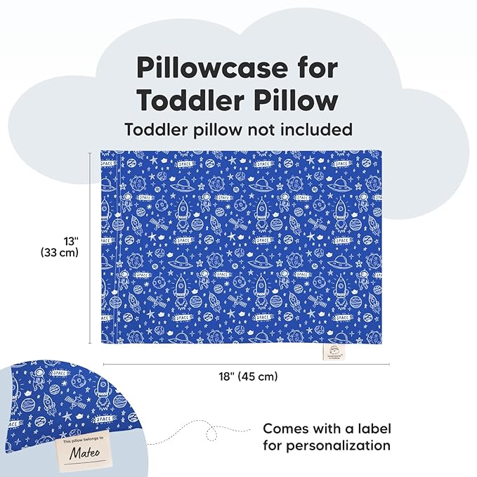 KeaBabies Toddler Pillowcase 13"x18" - Organic Cotton Toddler Pillowcase for Kids, Boys,Girls,Soft & Durable Cotton Cover for Miniature Sleepy Pillows,Cute Colors,Pillow Sold Separately(Off to Space)