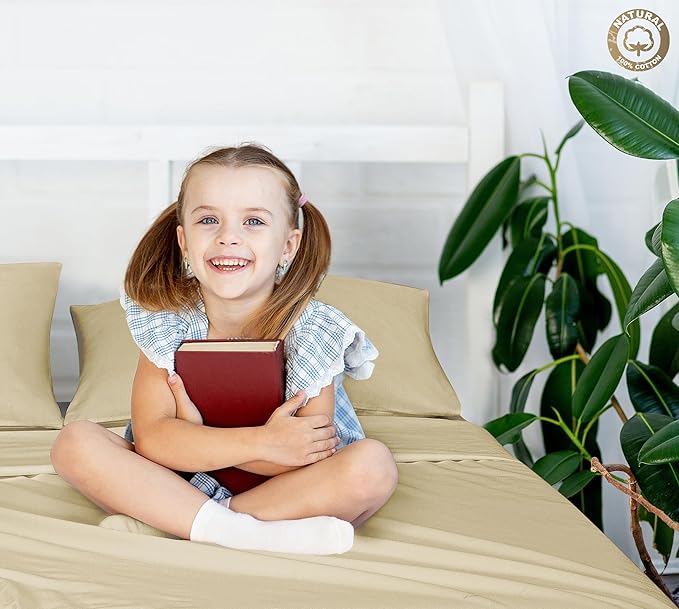 Royale Linen 400 Thread Count 100% American Grown Cotton Flat Sheet - Cooling Sheets - King Sheets - Luxury Sateen Weave - King Flat Sheet Sold Separately - Sand Flat Sheet Only (King, Moroccan Sand)