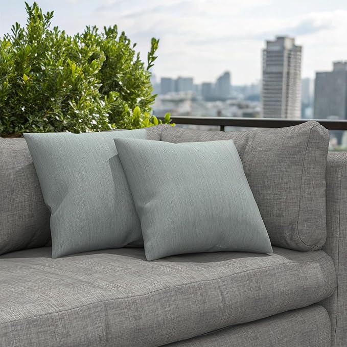 Covers & All Sunbrella Outdoor Throw Pillows, Pack of 2 Water Resistant & UV Fade Resistant Premium Square Throw Pillows (Inserts with Covers) for Indoor & Outdoor Use,18" x 18" Cast Mist