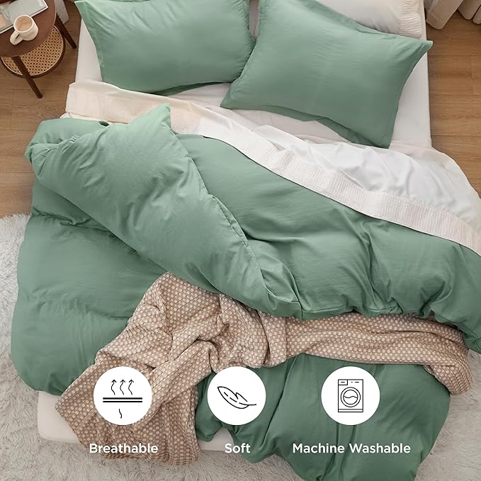 Bedsure Sage Green Duvet Cover Queen Size Only - Prewashed Cotton-Like Polyester Extra Soft All Season Bedding, Includes 1 Duvet Cover 90x90 Inches with Zipper Closure, Comforter Not Included