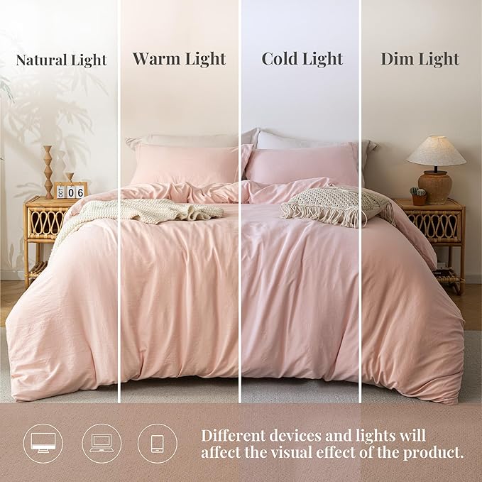 MILDLY Super Soft Duvet Cover 2pcs - 100% Washed Microfiber Light Pink Comforter Cover Set with Zipper Closure & Corner Ties (No Comforter)