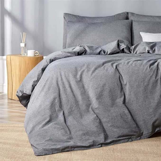 JELLYMONI Black 100% Washed Cotton Duvet Cover Set, 3 Pieces Ultra Soft Bedding Set with Zipper Closure. Solid Color Pattern Duvet Cover King Size(No Comforter)