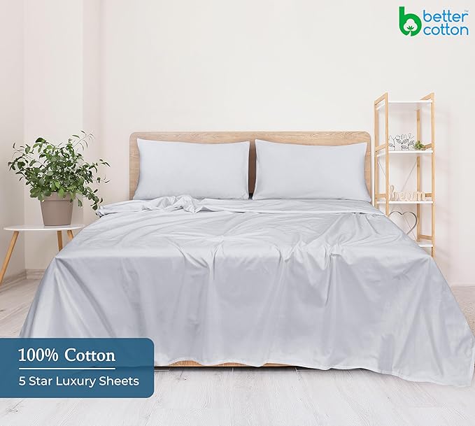 400 Thread Count 100% American Grown Cotton Flat Sheet - Cooling Sheets - Twin Sheets - Luxury Sateen Weave - Twin Flat Sheet Sold Separately - Soft Silver Flat Sheet Only (Twin, Spanish Silver)