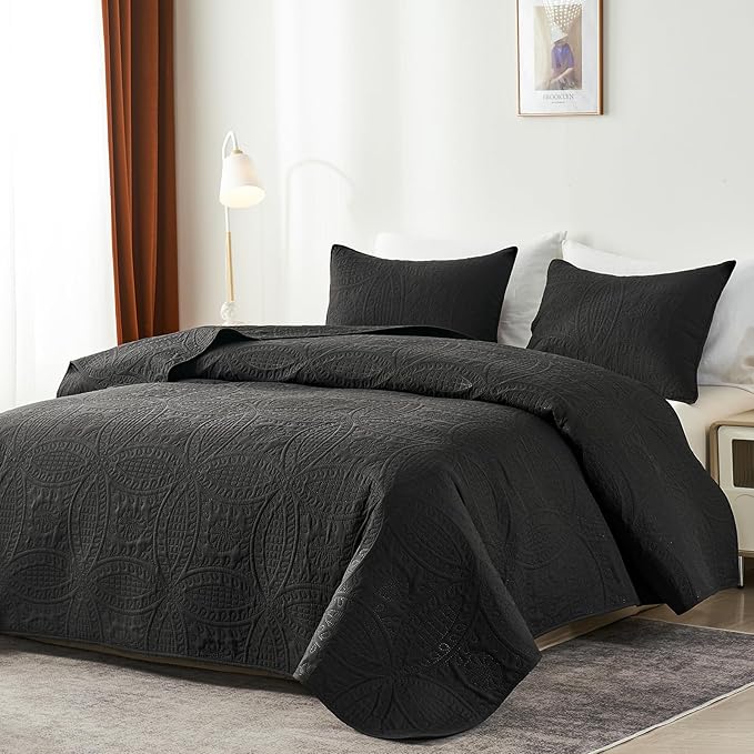 akkialla Twin Quilt Bedding Set,Black Ultrasonic Quilt Set,Lightweight Soft Bedspread Coverlet,Modern Style Coin Pattern Bed Cover for All Seasons,2 Piece(1 Quilt,1 Pillow Sham)