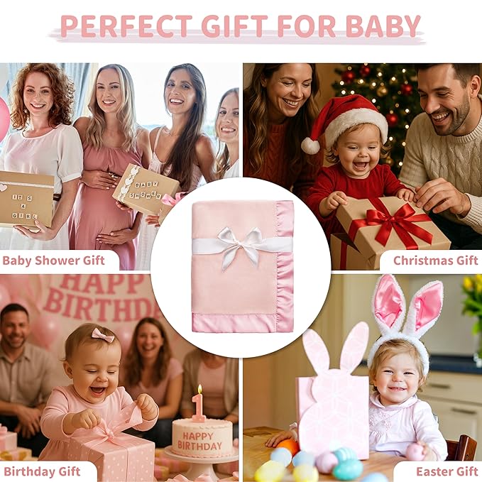 Pro Goleem Fleece Baby Blankets for Girls with 2 Inch Satin Trim, Super Soft Plush Receiving Blanket for Infant Toddler Newborn, Cozy 30x40 Inch Crib & Stroller Blanket (Pink)