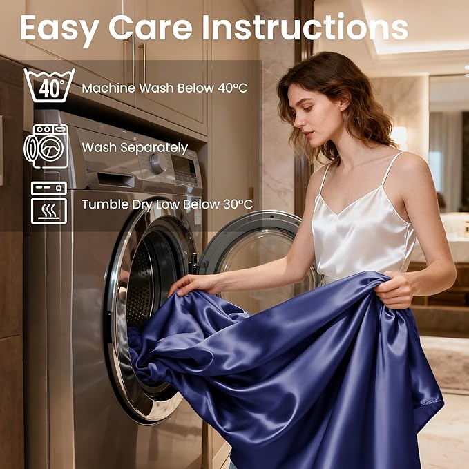Love's cabin California King Satin Sheet Sets - 4 Piece Navy Blue Silky Sheets Bed Set with Deep Pocket, Luxury Silk Feel Satin Cal King Sheet Set (1 Flat Sheet,1 Fitted Sheet,2 Pillow Cases)