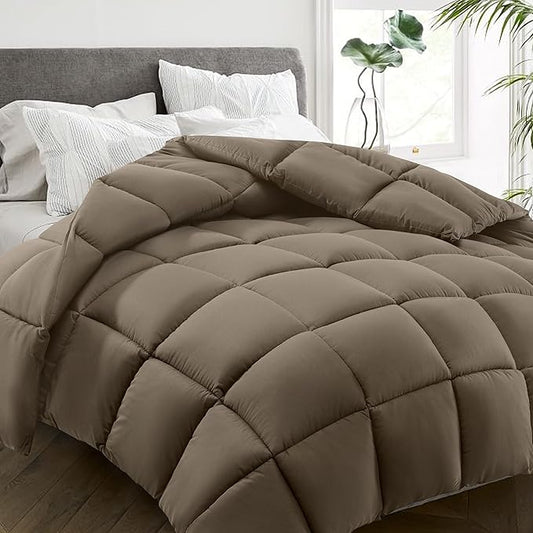 HYLEORY All Season Twin Size Bed Comforter - Cooling Down Alternative Quilted Duvet Insert with Corner Tabs - Winter Warm - Machine Washable - Taupe