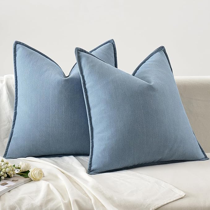 MIULEE Pack of 2 Light Blue Decorative Pillow Covers 20x20 Inch Soft Chenille Luxurious Couch Throw Pillows Farmhouse Cushion Covers with Elegant Design for Sofa Bedroom Living Room Spring Home Decor