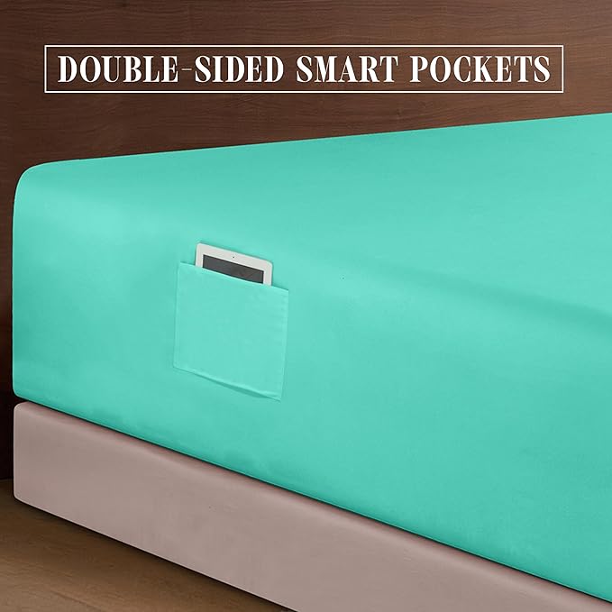 Elegant Comfort Luxurious 1500 Premium Hotel Quality Microfiber 4-Piece Sheet Set, 18-24 Inches Deep - Extra Deep Pocket Sheets - Ultra Soft 4PC Deep Pocket Sheets, Queen, Paradise Teal