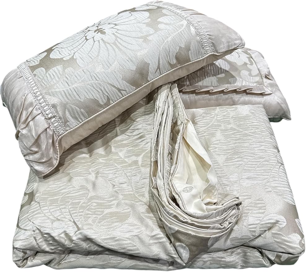 Luxury Egyptian Bed N Bag 8PC Sara Beige Duvet Cover Set Plus Down Alternative Insert, King/California King