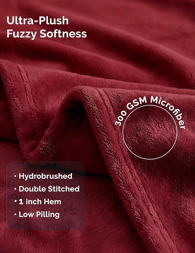 Casa Platino Fleece Blanket Twin Size – 300 GSM Dark Red Fleece Throw for Bed or Couch – Soft Cozy Warm Winter Blanket for Bed, Fuzzy Plush Elegant for Kids, Men & Women - 68x90 Inch