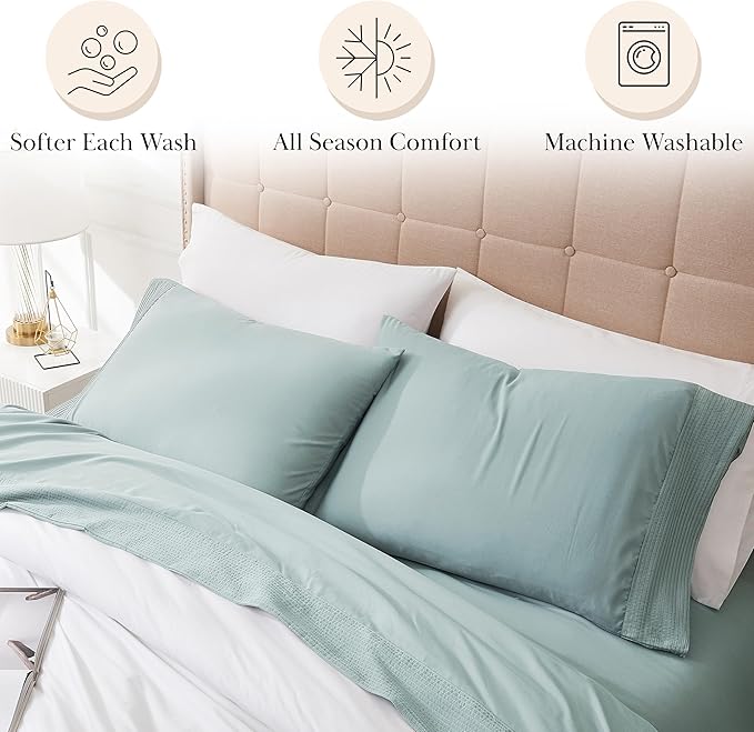 SouthShore Fine Living Vilano Pleats, 5-Piece Split-King Extra Deep Pocket Sheet Set, Sky Blue