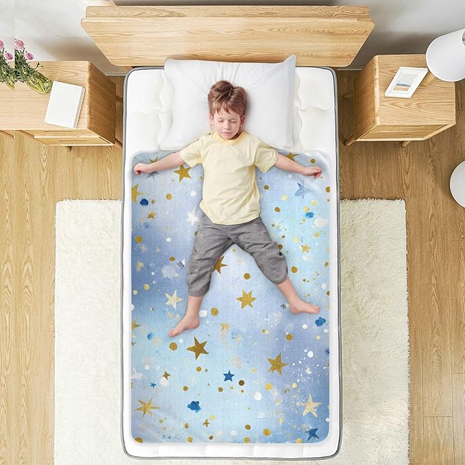 Waterproof Bed Pad Reusable Changing Pad Toddler Mattress Protector Large Pee Pad Baby Diaper Pad Soft Washable Liner Blue Golden Stars