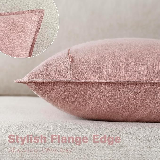 Foindtower Pack of 2, Decorative Linen Soild Throw Pillow Covers Accent Lumbar Cushion Case Farmhouse Pillowcase for Chair Couch Sofa Bedroom Living Room Home Decor 12 x 20 Inch Rose Pink