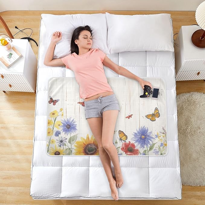 Waterproof Bed Pad Reusable Changing Pad Toddler Mattress Protector Large Pee Pad Baby Diaper Pad Soft Washable Liner Watercolor Cornflower Butterfly01