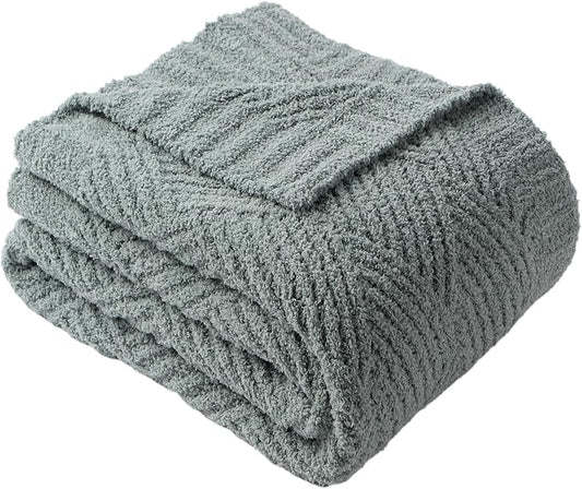 Battilo Sage Green Diamond Knit Throw Blanket for Couch and Bed, Soft Textured Chenille Blanket, Cozy Lightweight Decorative Blanket for Sofa, 50"x60"