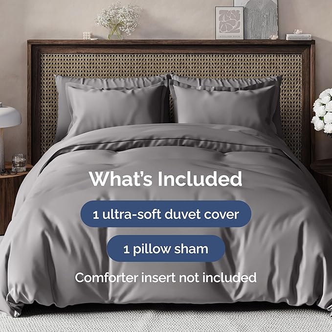 Duvet Cover Twin/Twin XL Size - Extra Soft Twin/Twin XL Size Duvet Cover - Breathable, Easy Care and Fade Free with Zipper Closures & Ties - 68" x 90" Inches - (Dark Grey) Comforter Not Included