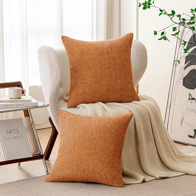a moment Orange Chenille Throw Pillow Covers 16x16 Inch Pack of 2 Modern Decorative Throw Pillow Covers Farmhouse Cross Covers Home Decor for Sofa Bedroom Living Room
