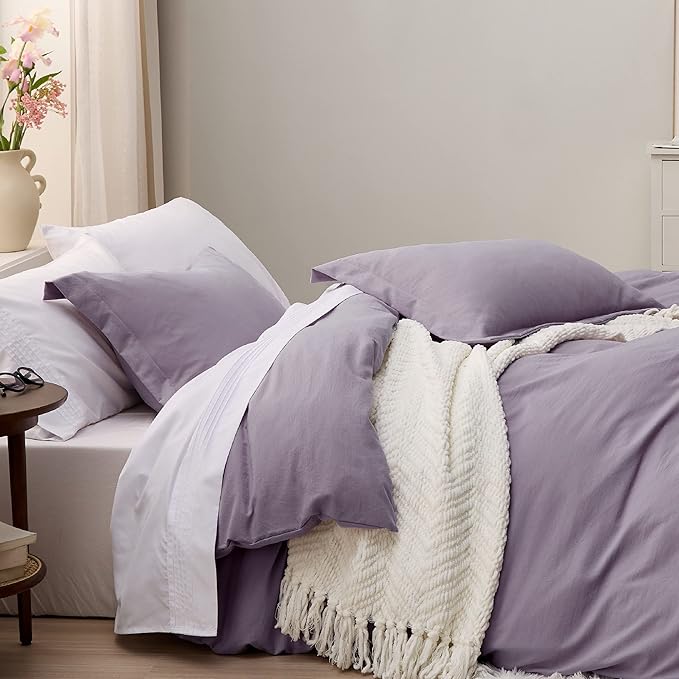 Bedsure Grayish Purple Duvet Cover Full Size - 3 Pieces Prewashed Extra Soft Cotton-Like Polyester Bedding Set, Includes 1 Duvet Cover 80x90 Inches with Zipper Closure & 2 Pillow Shams, No Comforter