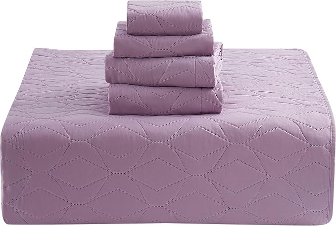 Hearth & Harbor Quilts Queen Size - All Season Bedspread Coverlet Set, Pinsonic Weave Lightweight Bedding Set - 5 Piece Queen Quilt Set with Pillow Shams, Ellipse - Lavender Dream