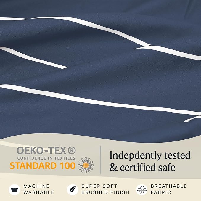LuxClub 4 PC Cal King Size Sheet Set, Breathable Luxury Bed Sheets, Deep Pockets 18" Wrinkle Free Cooling Machine Washable Hotel Bedding (Striped Navy)