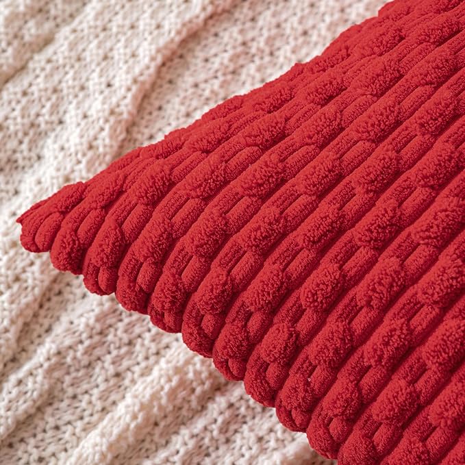 MIULEE Red Throw Pillow Covers Soft Corduroy Decorative Set of 2 Boho Striped Pillow Covers Pillowcases Farmhouse Home Decor for Couch Bed Sofa Living Room 16x16 Inch